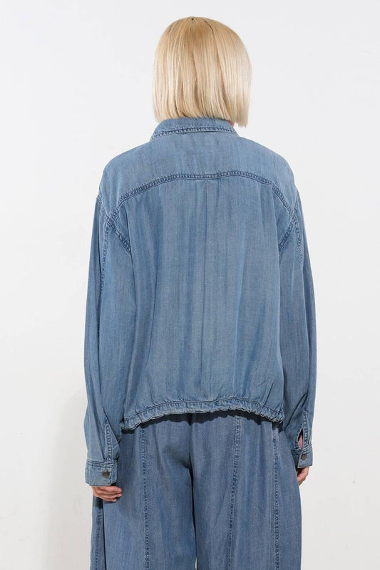 Active Vibe Tencel Denim Jacket in blue, view 2 — Soul Flow Apparel