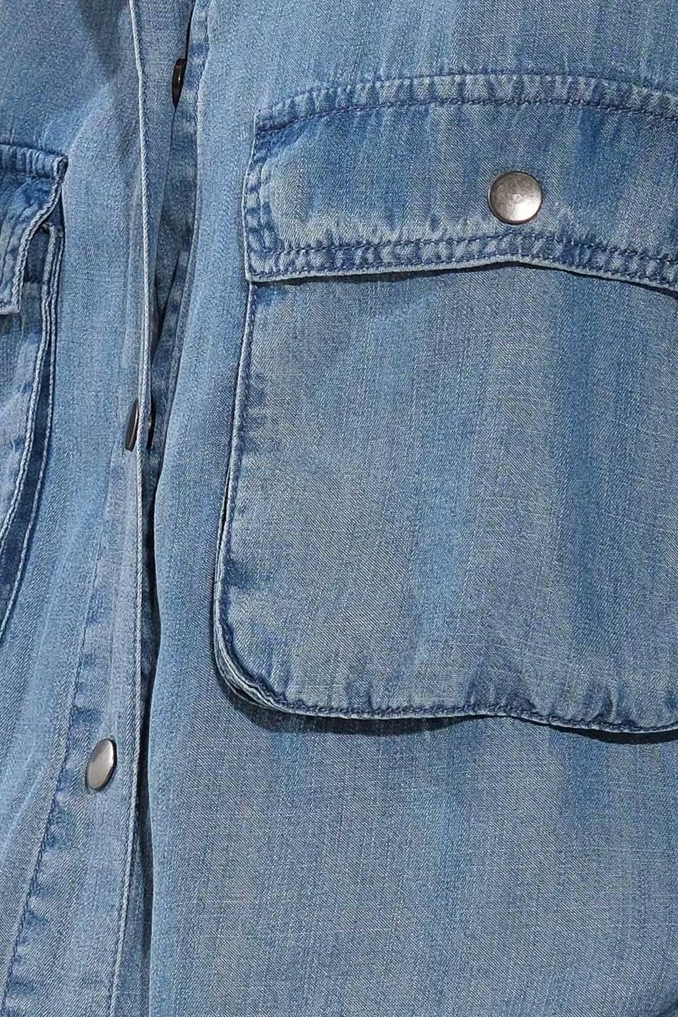 Active Vibe Tencel Denim Jacket in blue, fabric swatch — Soul Flow Apparel