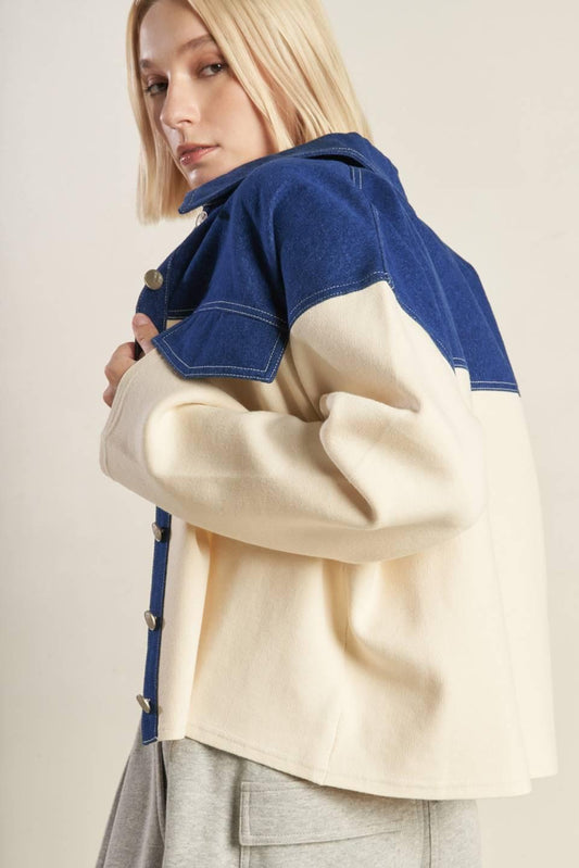 Sweet Harmony Denim Combination Jacket in cream, view 4 — Soul Flow Apparel