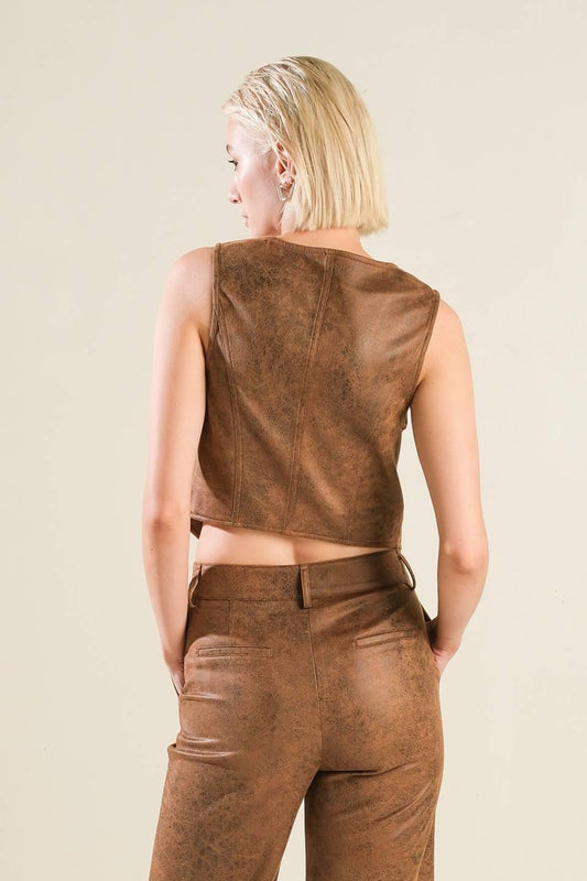 A Gift From Love Leather Vest in brown, view 2 — Soul Flow Apparel