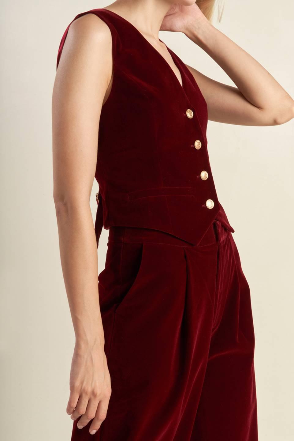 Coy Charm Velvet Vest in berry, view 7 — Soul Flow Apparel