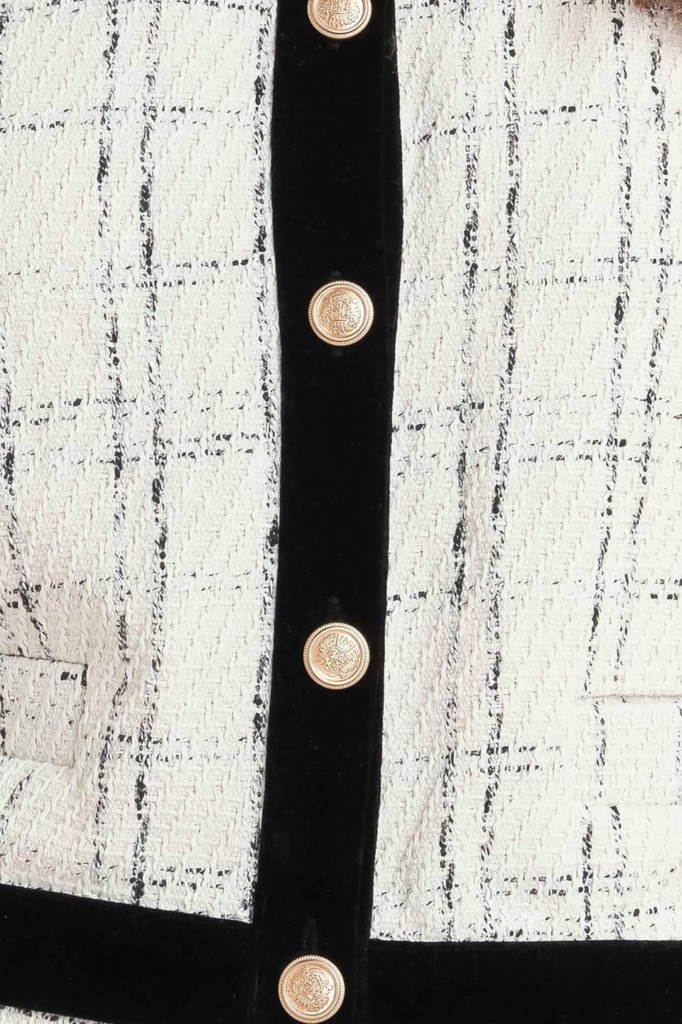 Paris Bound Woven Tweed Crop Jacket in cream black, fabric swatch — Soul Flow Apparel