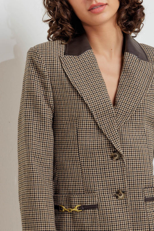 Preppy Edge Woven Jacket in brown multi, view 6 — Soul Flow Apparel