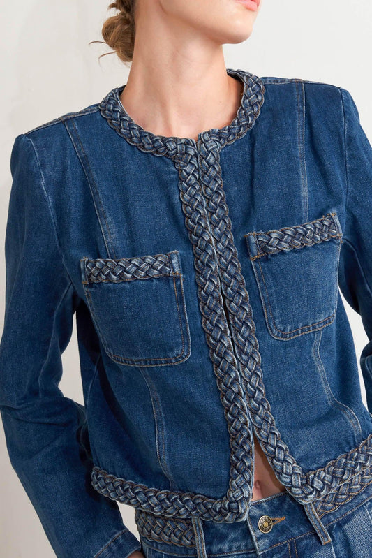 Heritage Twist Denim Jacket in blue, view 4 — Soul Flow Apparel