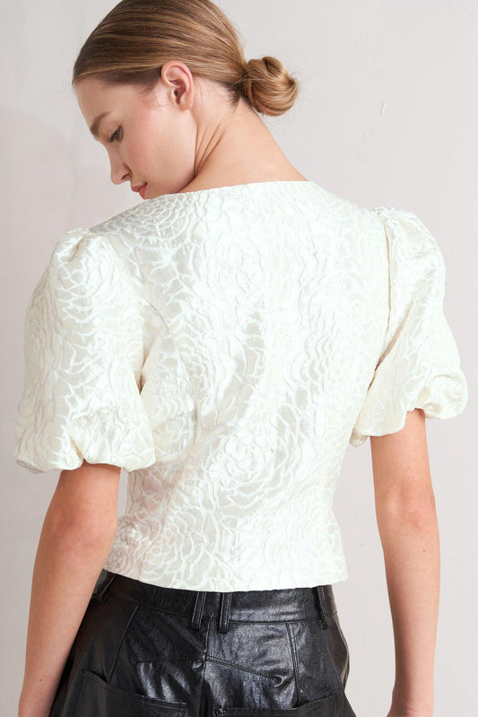 Rosé Texture Woven Top in cream, view 5 — Soul Flow Apparel