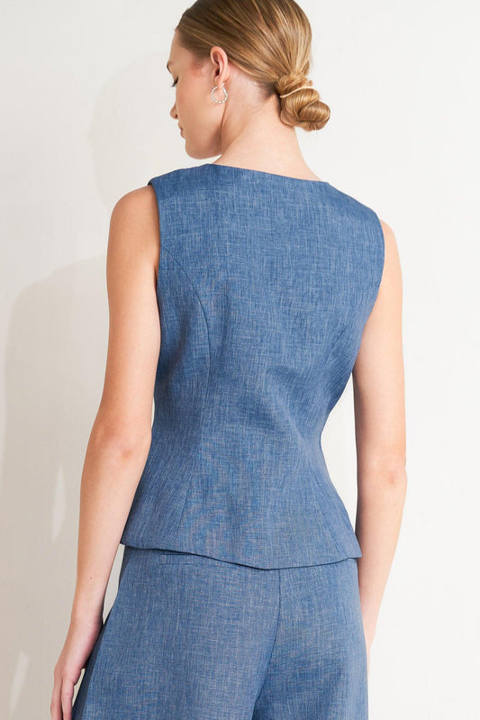 Power Move Woven Vest in denim blue, view 3 — Soul Flow Apparel