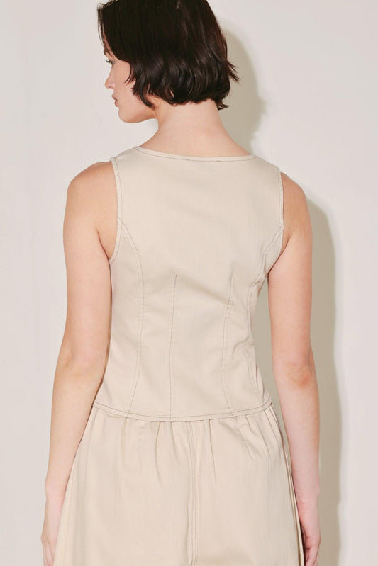 Daylight Groove Woven Vest in light beige, view 7 — Soul Flow Apparel