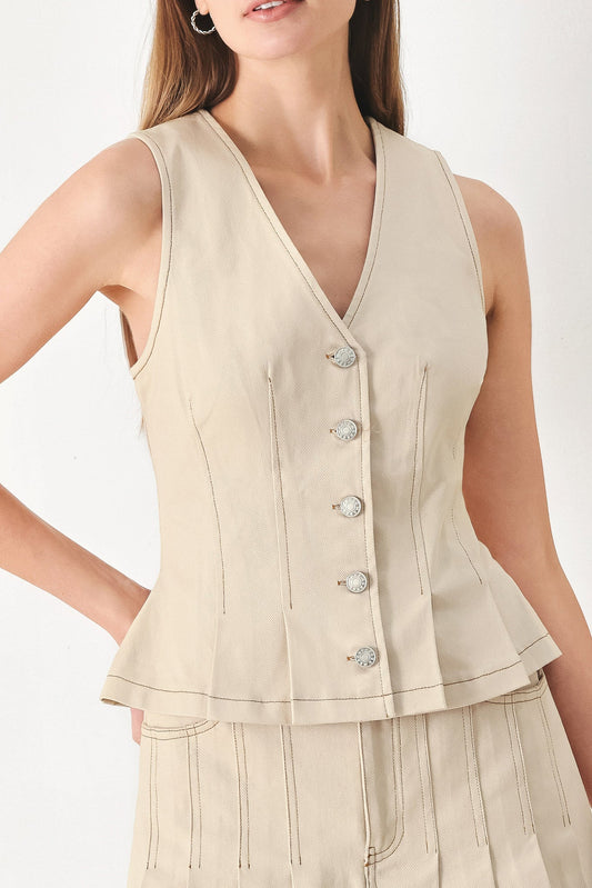 Soft Power Woven Vest in taupe, view 5 — Soul Flow Apparel