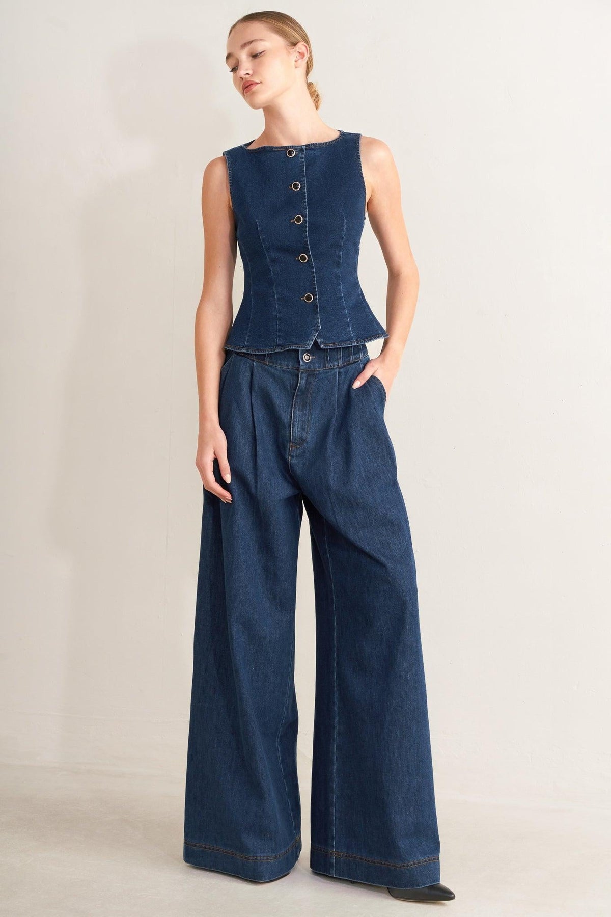 Retro Street Denim Vest in indigo, view 6 — Soul Flow Apparel