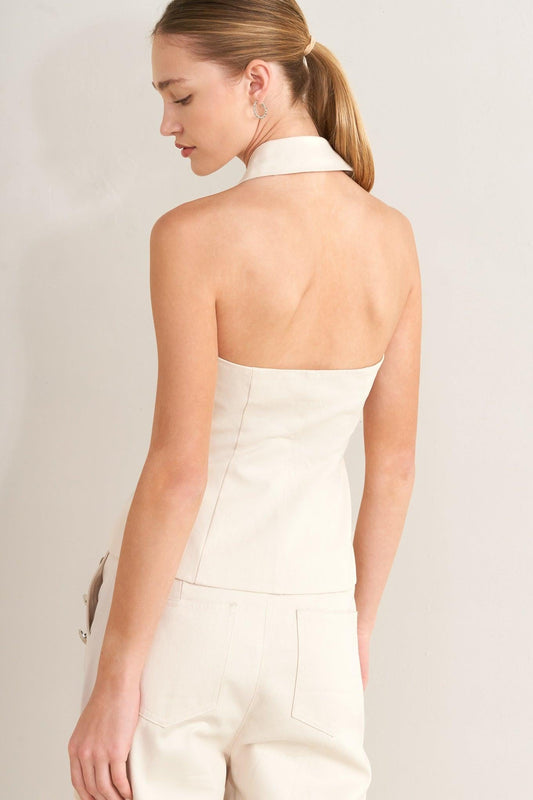 Runway Tailored Woven Vest in ecru, view 6 — Soul Flow Apparel