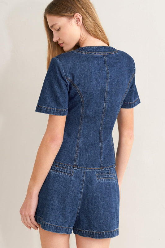 Forever Stylish Denim Top in indigo denim, view 6 — Soul Flow Apparel