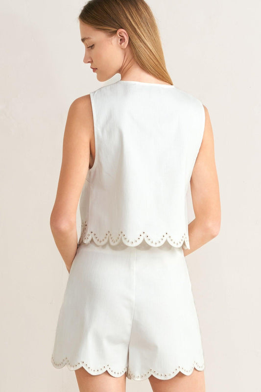 Seafoam Scallop Woven Vest in off-white, view 8 — Soul Flow Apparel