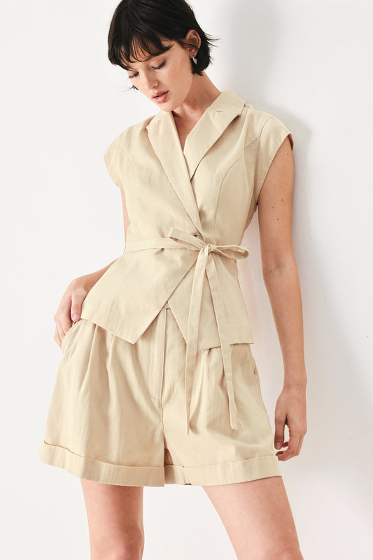 Desert Minimal Woven Vest in khaki, view 1 — Soul Flow Apparel