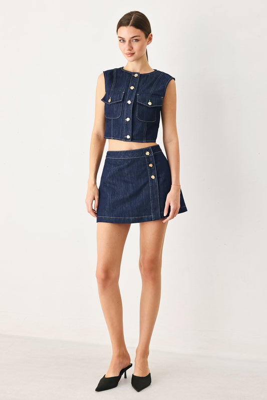 Iconic Indigo Denim Crop Vest, view 4 — Soul Flow Apparel