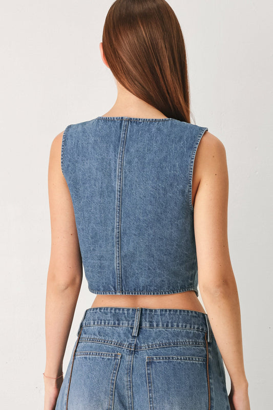Western Muse Denim Vest, view 6 — Soul Flow Apparel