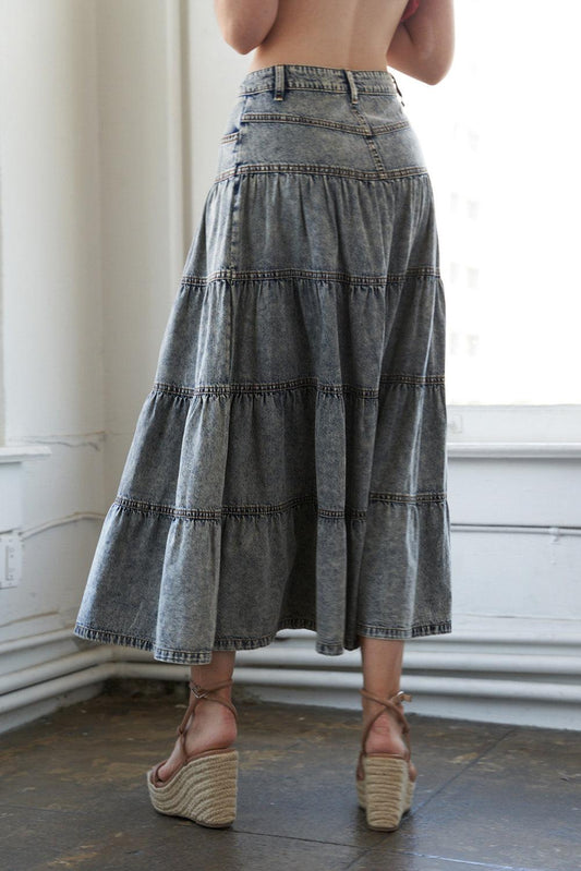 Simple Statement Denim Midi Skirt, view 1 — Soul Flow Apparel