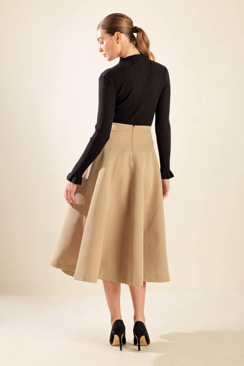 Falling Into Bliss Woven Midi Skirt in camel, view 7 — Soul Flow Apparel