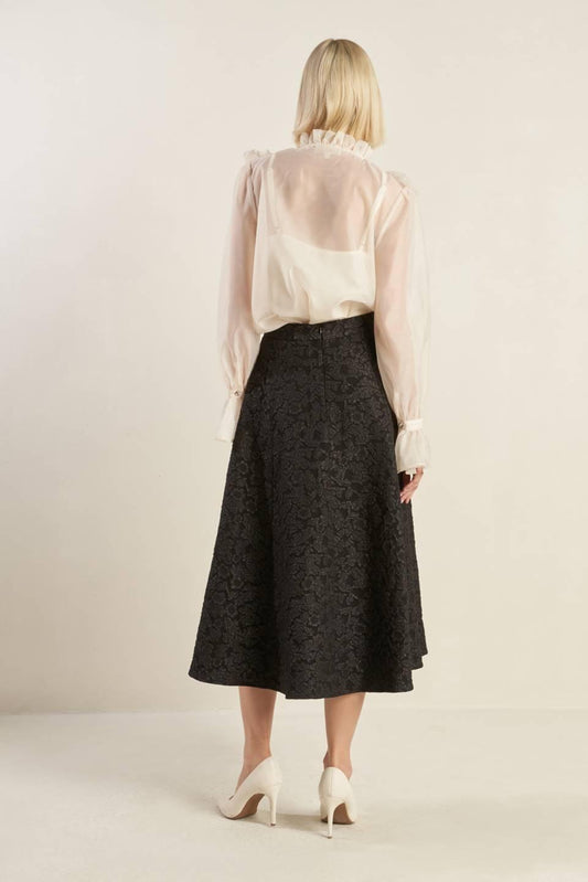 Forever Daydreaming Woven Midi Skirt in black, view 2 — Soul Flow Apparel