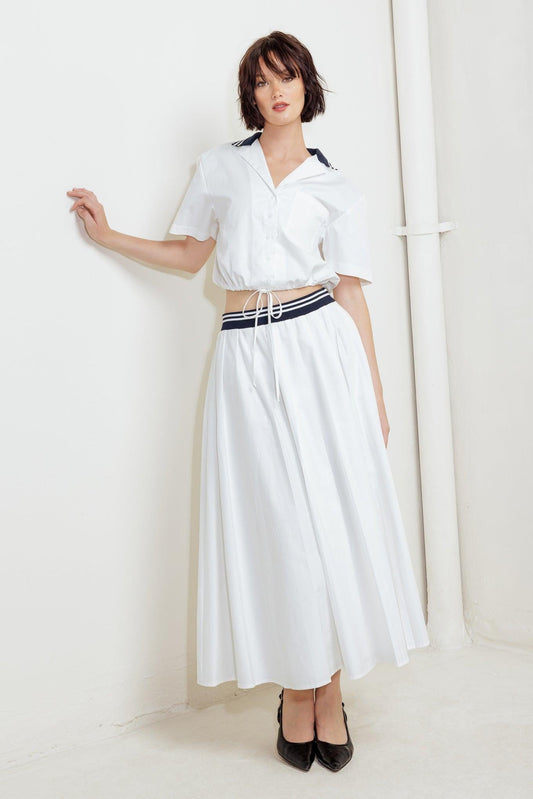 Coastal Collar Woven Midi Skirt in white, view 3 — Soul Flow Apparel