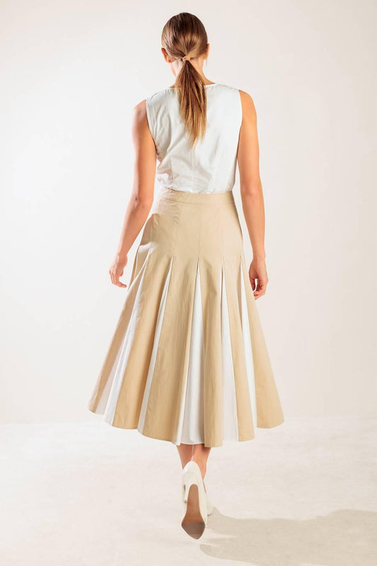 The Sweetest Thing Woven Midi Skirt in khaki white, view 5 — Soul Flow Apparel
