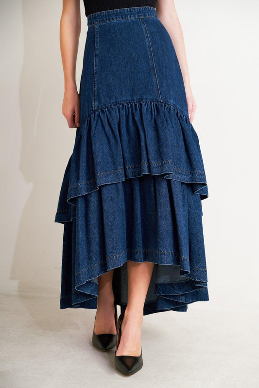 Sunday Stroll Denim Maxi Skirt in indigo, view 4 — Soul Flow Apparel