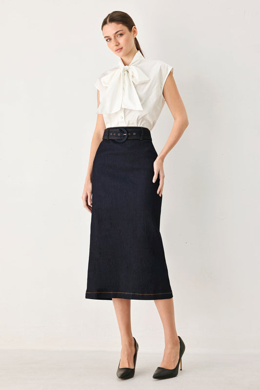 CLASSIC DENIM OFFICE MINI PENCIL SKIRT