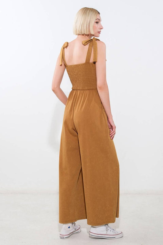 Trending Moment Knit Jumpsuit in camel, view 2 — Soul Flow Apparel