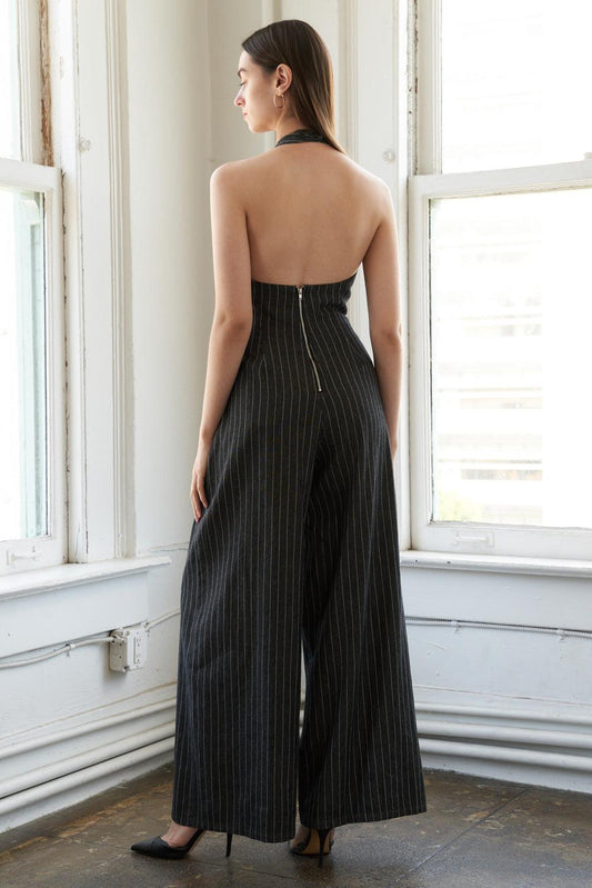 Dawn of My Heart Woven Jumpsuit in black stripe d, view 2 — Soul Flow Apparel