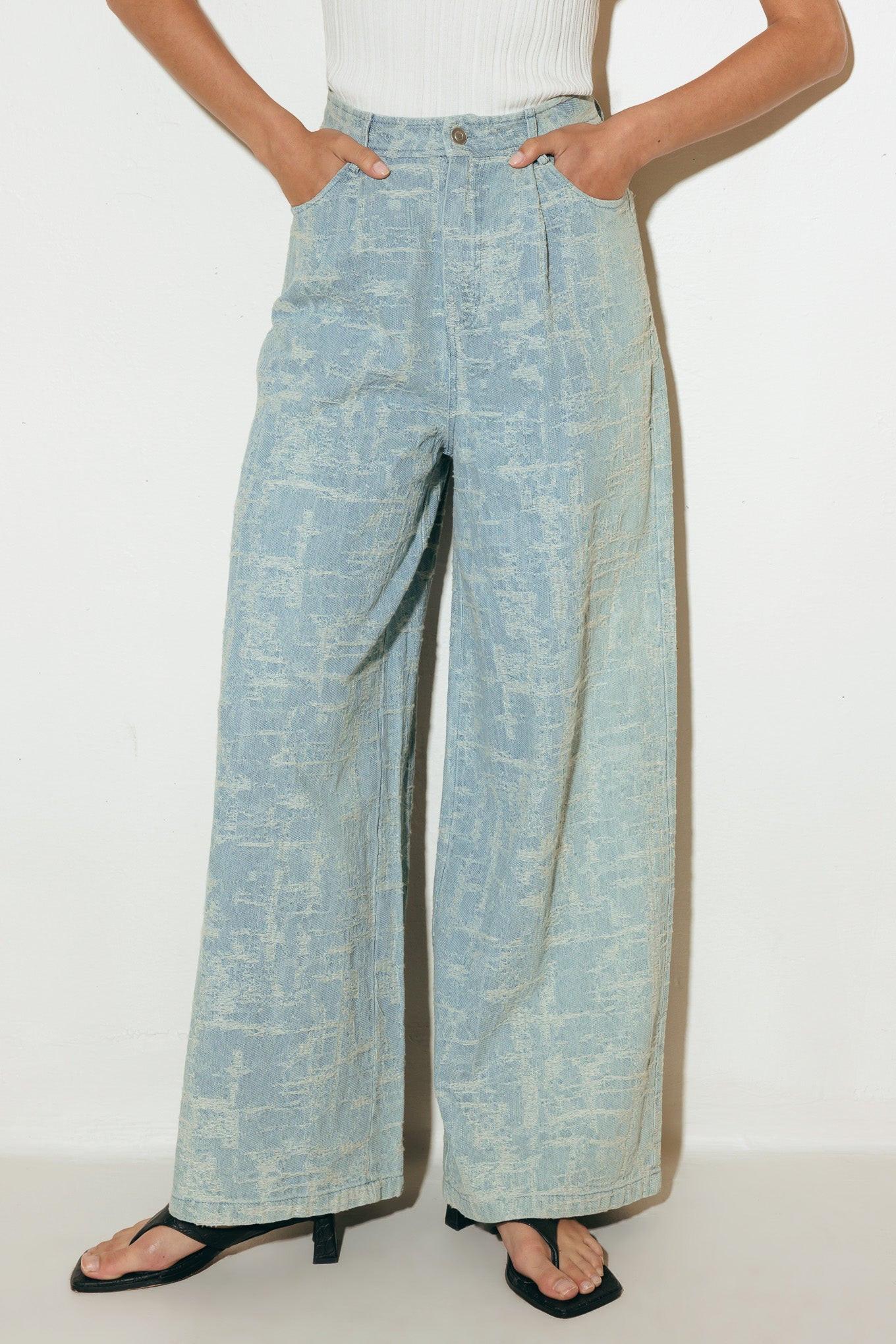 Airy Romance Wide Leg Denim Pants in light indigo, view 1 — Soul Flow Apparel