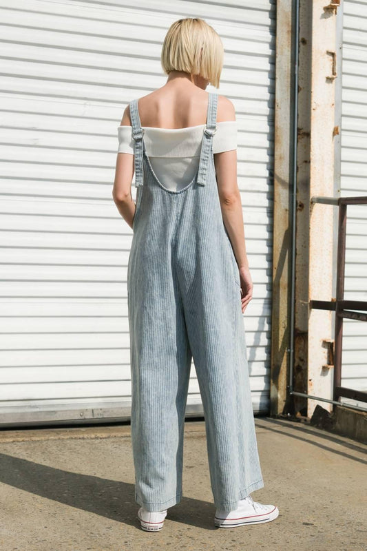 Journey of Love Denim Jumpsuit in light stripe acid, view 2 — Soul Flow Apparel