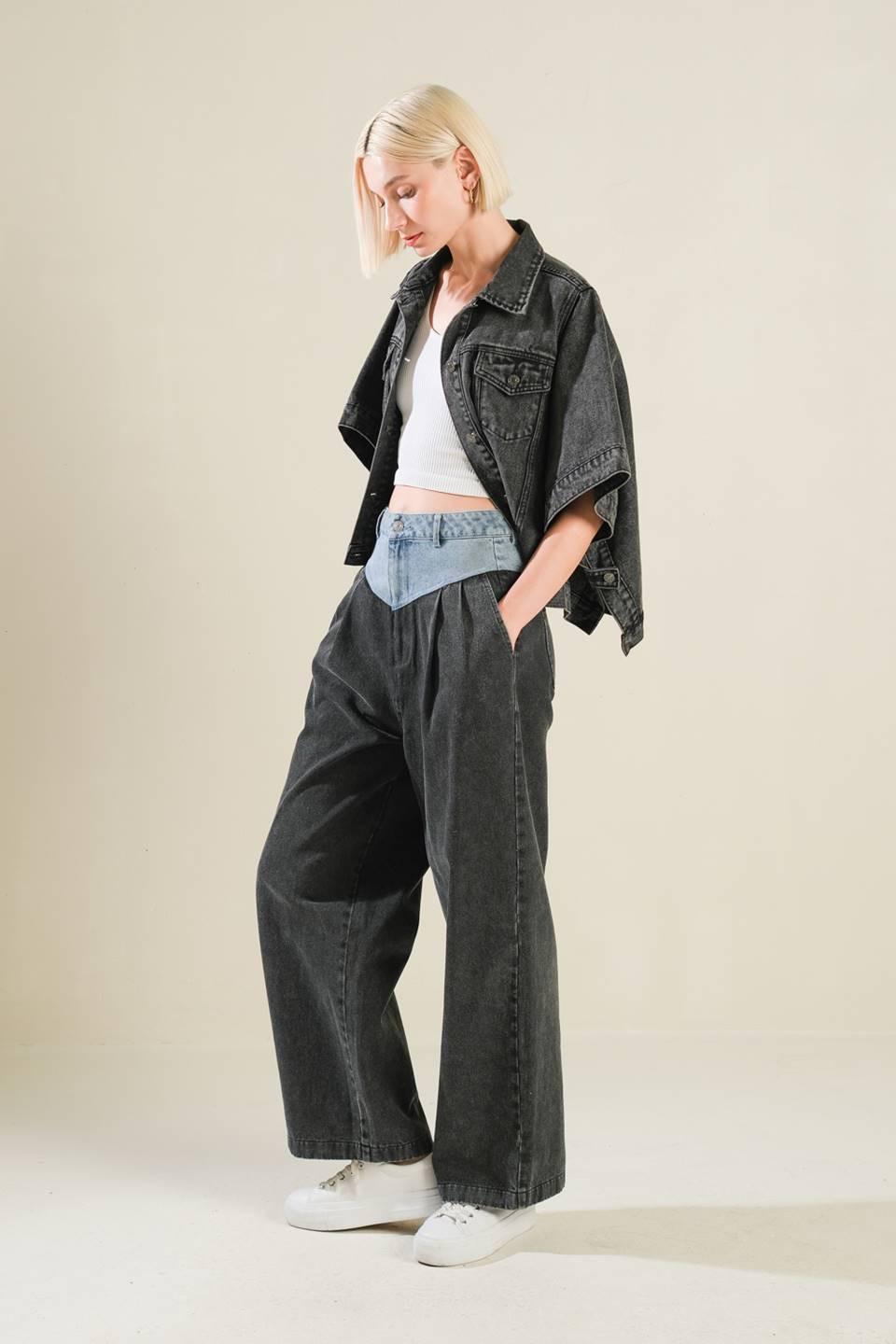 Take Me Back to Denim Pants in black, view 6 — Soul Flow Apparel