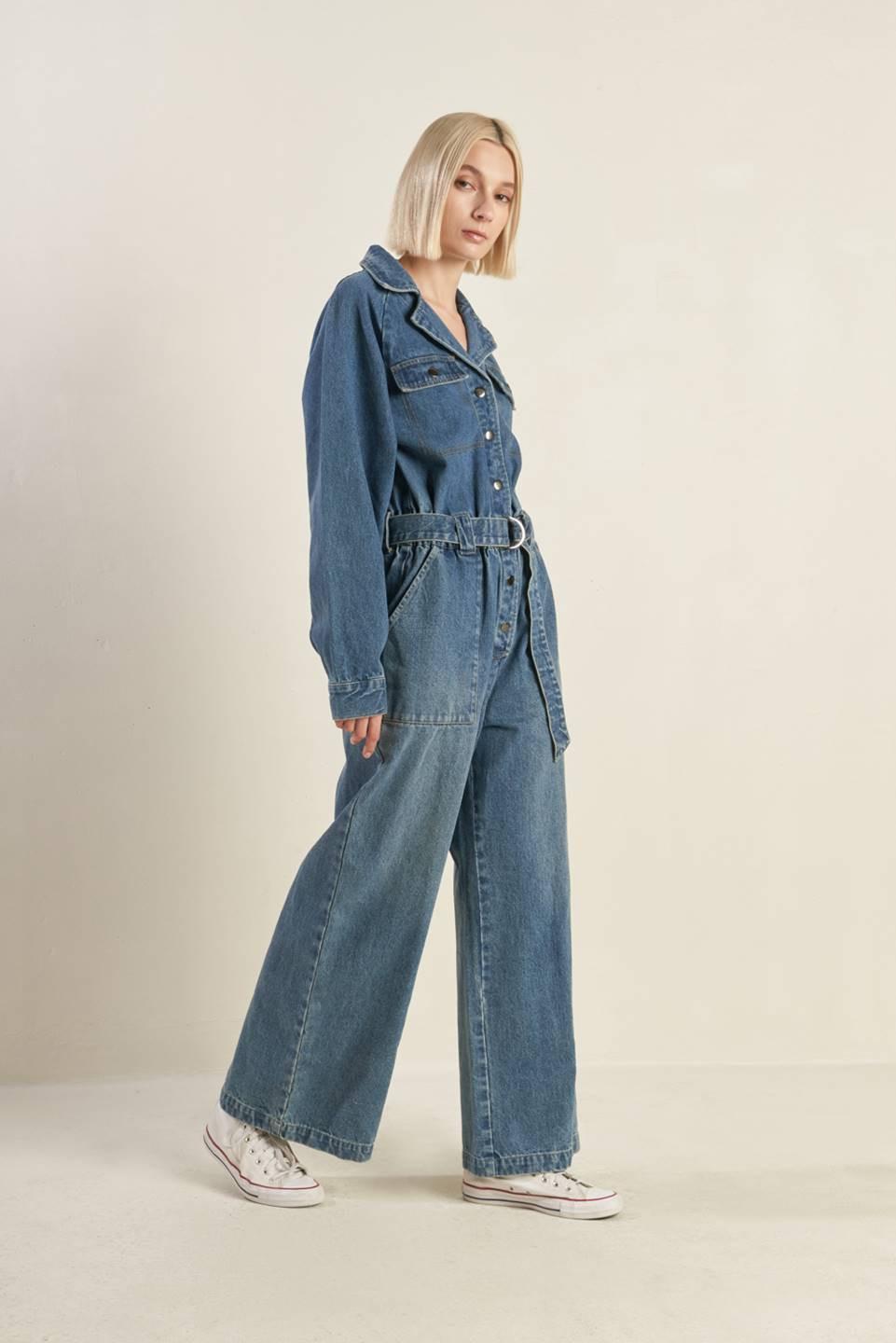 Perfect Meet Denim Jumpsuit in indigo, view 2 — Soul Flow Apparel