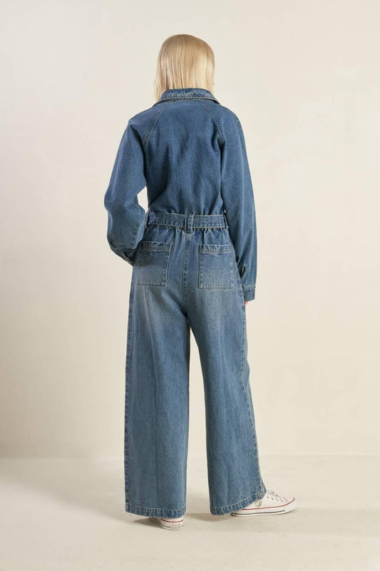 Perfect Meet Denim Jumpsuit in indigo, view 3 — Soul Flow Apparel
