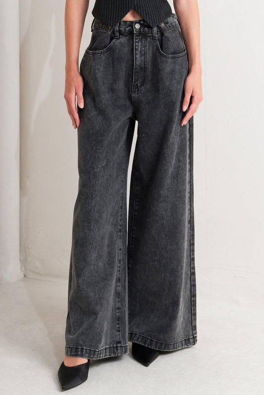 Take My Word Denim Pants in charcoal, view 1 — Soul Flow Apparel