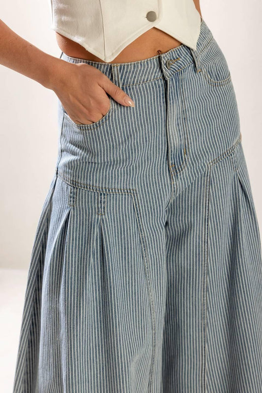 Rooftop Romance Denim Pants in light denim white, view 4 — Soul Flow Apparel