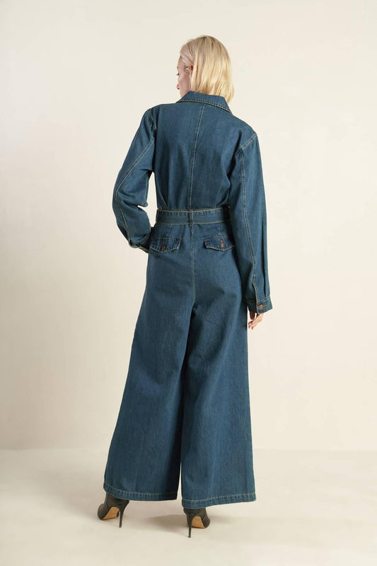 In the Details Denim Jumpsuit in indigo, view 4 — Soul Flow Apparel