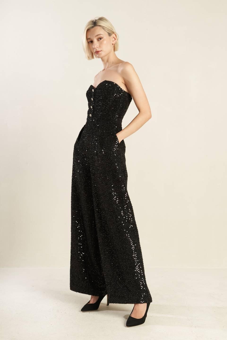 Doesn't Add Up Sequin Jumpsuit in black, view 6 — Soul Flow Apparel