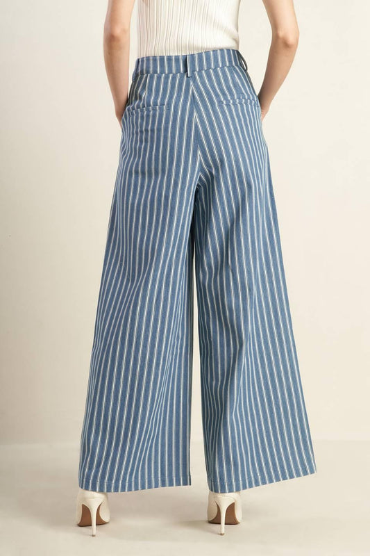 Frames of Bliss Woven Pants in stripe dindigo, view 3 — Soul Flow Apparel