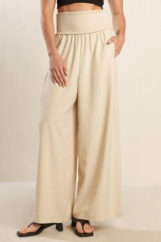 Go with Grace Woven Pants in natural, view 1 — Soul Flow Apparel