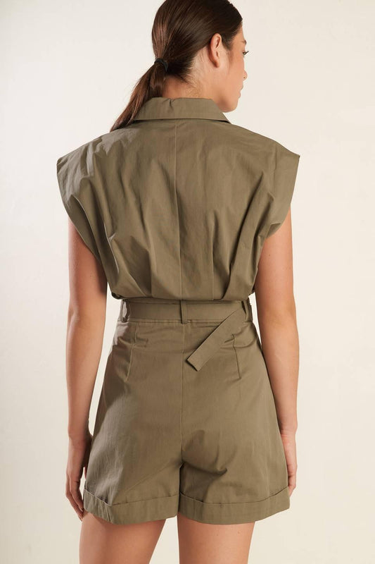 Heart of a Woman Woven Romper in olive, view 6 — Soul Flow Apparel