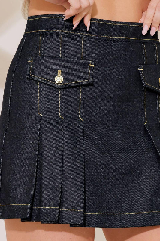 A Fresh Pick Indigo Denim Skort, view 2 — Soul Flow Apparel