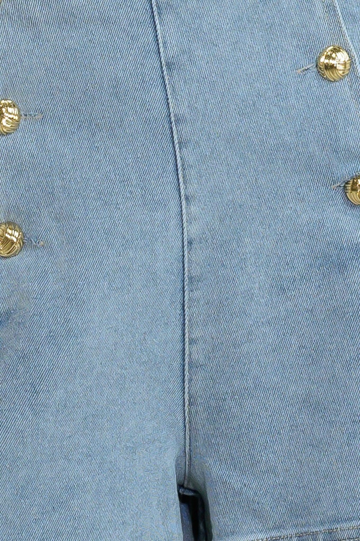 Angel Wings and Chamomile Woven Skort in light blue denim, fabric swatch — Soul Flow Apparel
