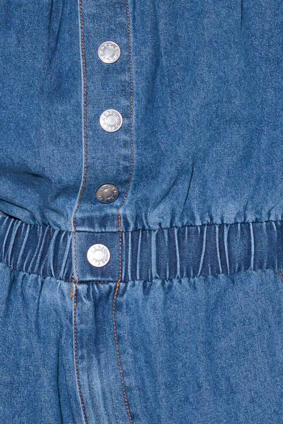 Gracefully Wrapped Medium Denim Romper in indigo, fabric swatch — Soul Flow Apparel