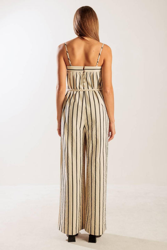 Just the Beginning Woven Jumpsuit in taupe black, view 5 — Soul Flow Apparel