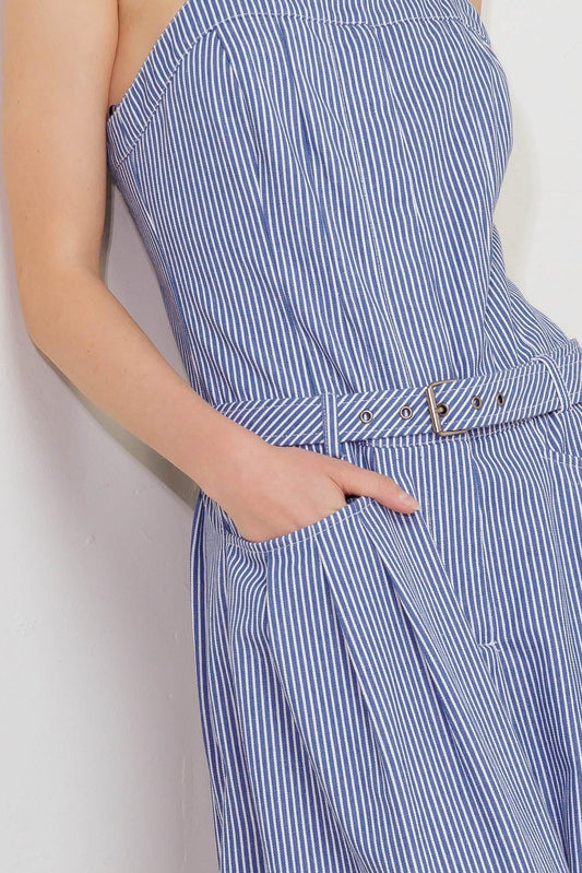 Fresh Petal Blue Woven Jumpsuit, view 3 — Soul Flow Apparel