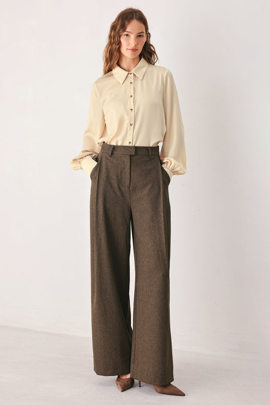 BISTRO BROWN WOVEN WIDE LEG PANT