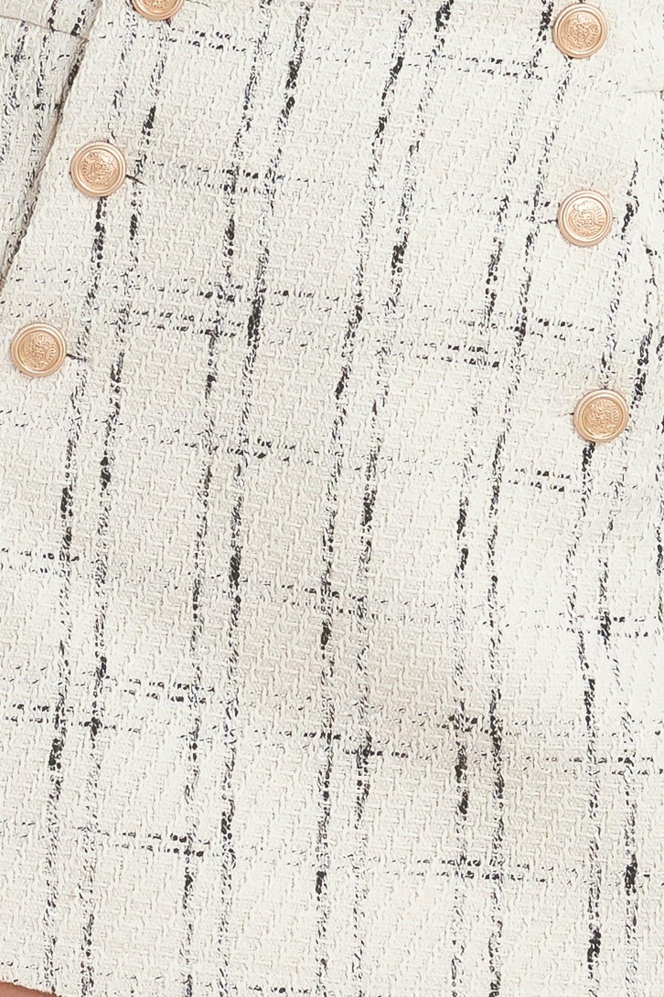 Paris Bound Woven Tweed Skort in cream black, fabric swatch — Soul Flow Apparel