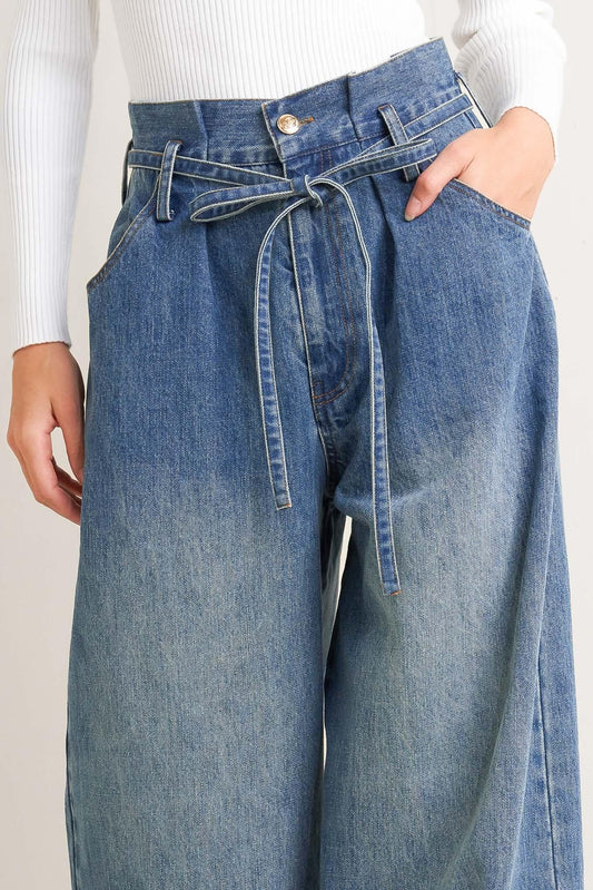 Everyday Cinch Denim Pants in indigo, view 6 — Soul Flow Apparel