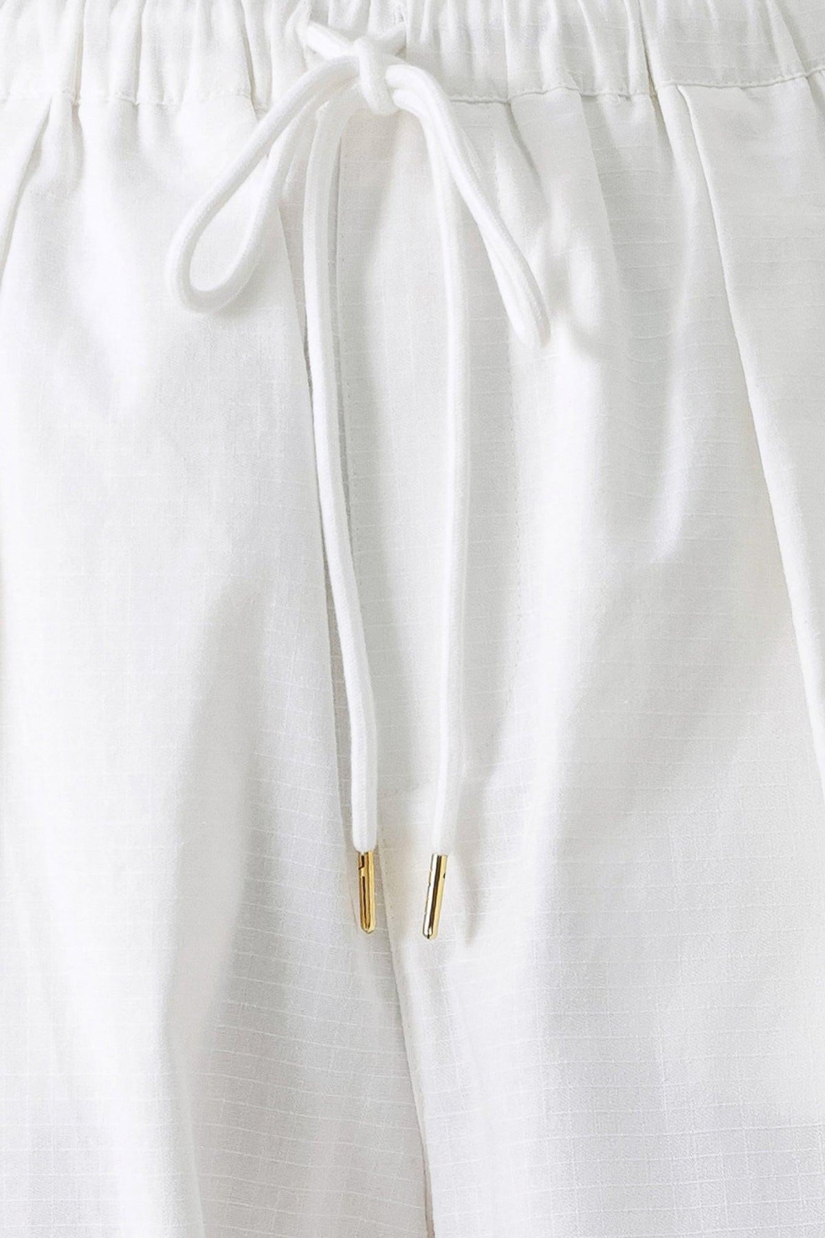Crisp Essential Woven Ballon Pants in off-white, fabric swatch — Soul Flow Apparel