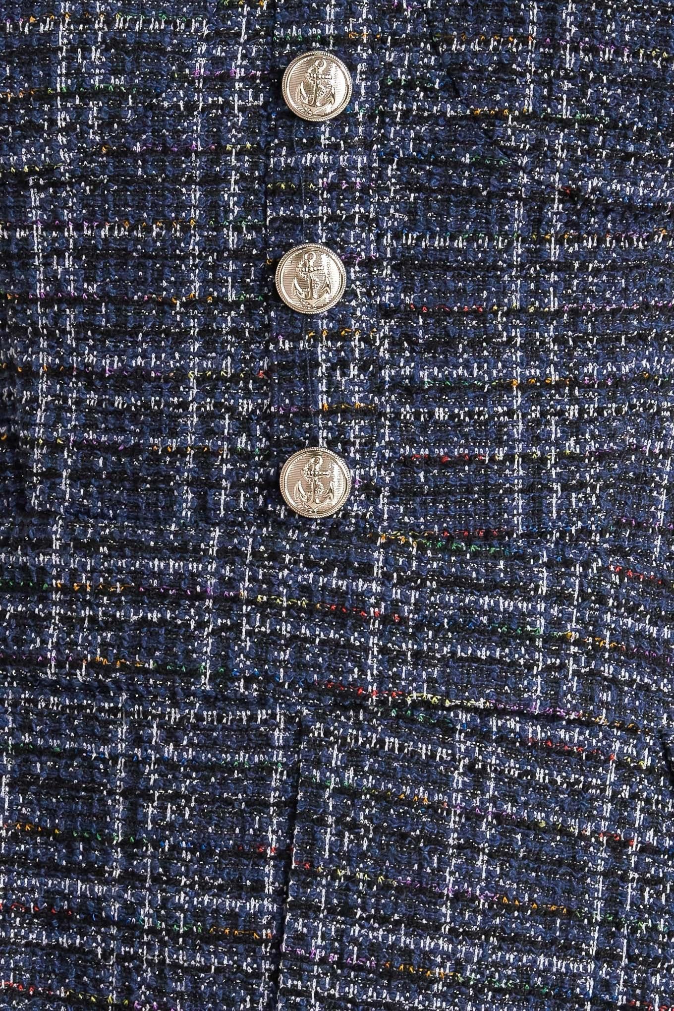 Elegant Party Tweed Jumpsuit in navy multi, fabric swatch — Soul Flow Apparel